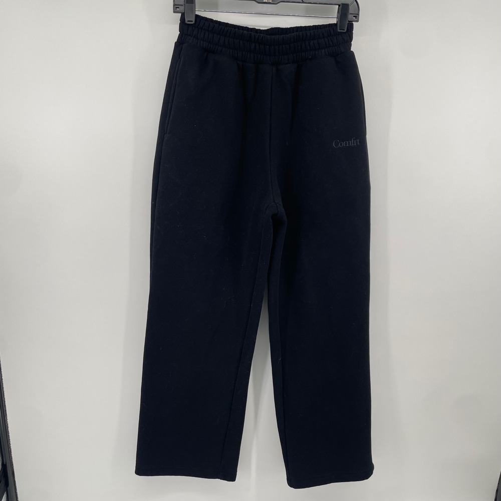 Comfrt Sweatpants Women M Black Straight Leg Fleece Joggers Loungewear Sporty